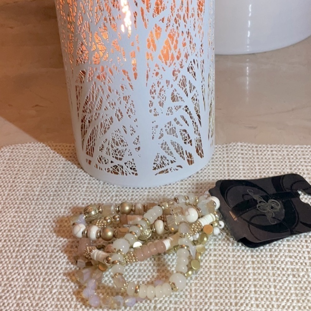 Set 5 Stretch Bracelets Cream Gold